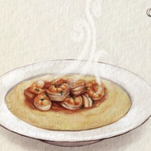 image of yellow grits and shrimp