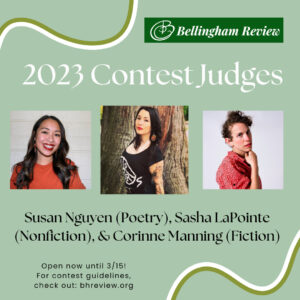 Three contest judges Susan Nguyen, Sasha LaPointe, and Corinne Manning on a light green background.