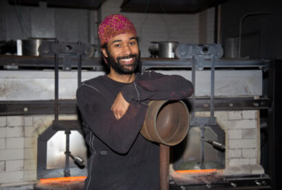 Artist Henry Jackson-Spieker in the glass studio